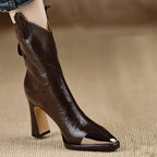 Émilie – Bottines bout pointu et fermeture zippée, cuir lisse