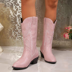 Gaïa – Santiags mi-hautes à broderies contrastées en cuir