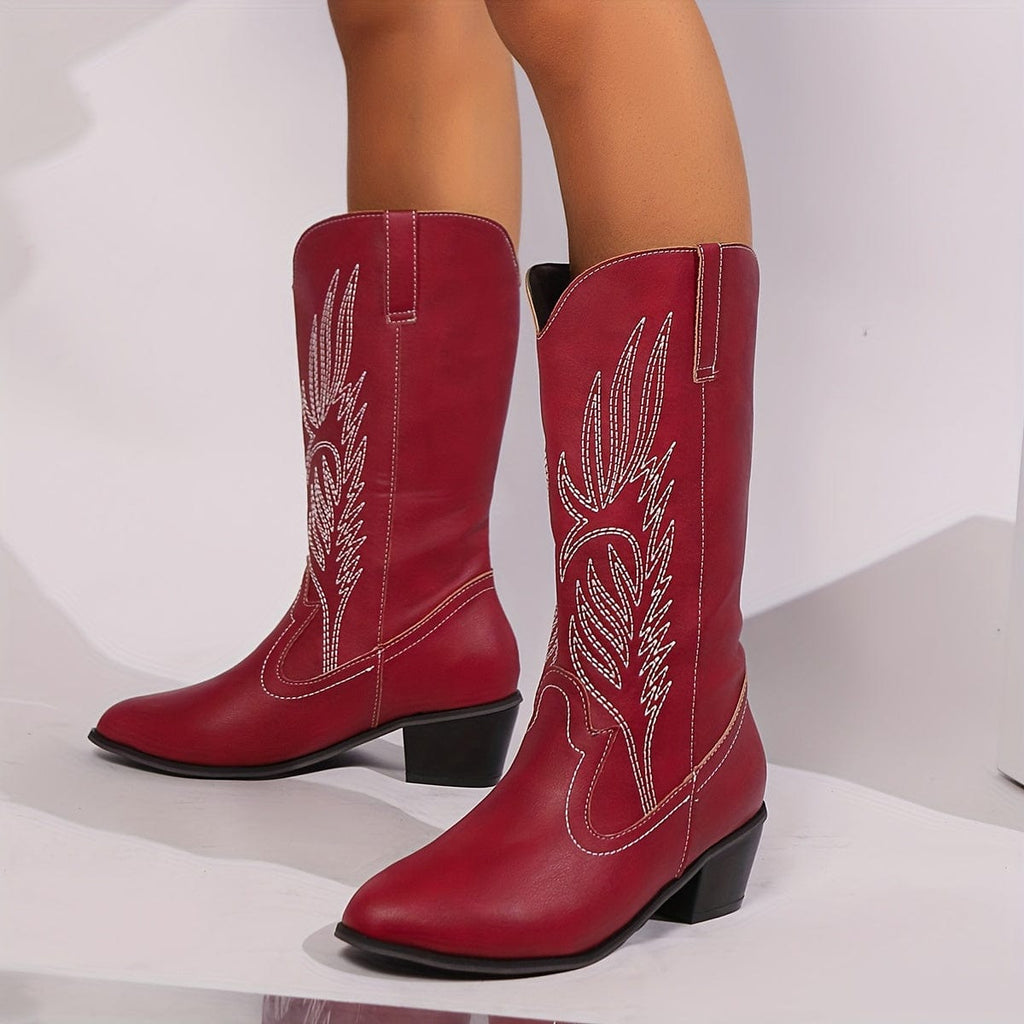 Gaïa – Santiags mi-hautes à broderies contrastées en cuir