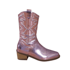 Ilona – Santiags métalliques roses mi-mollet au reflet irisé