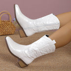 Ilona – Santiags métalliques roses mi-mollet au reflet irisé