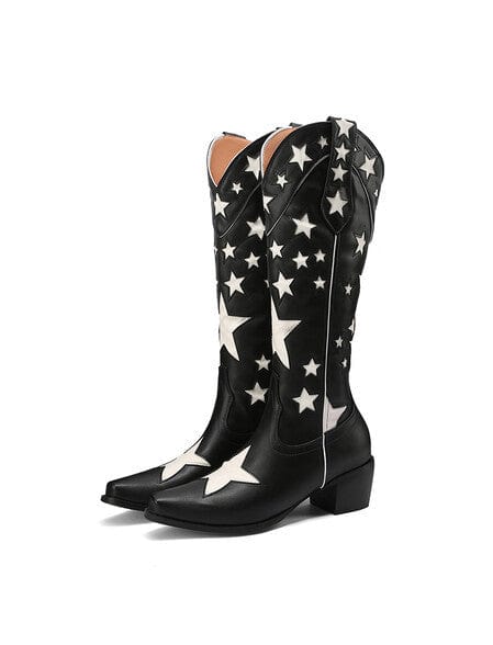 Inès – Santiags mi-mollet brodées en cuir lisse