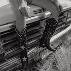 Inès – Santiags mi-mollet brodées en cuir lisse