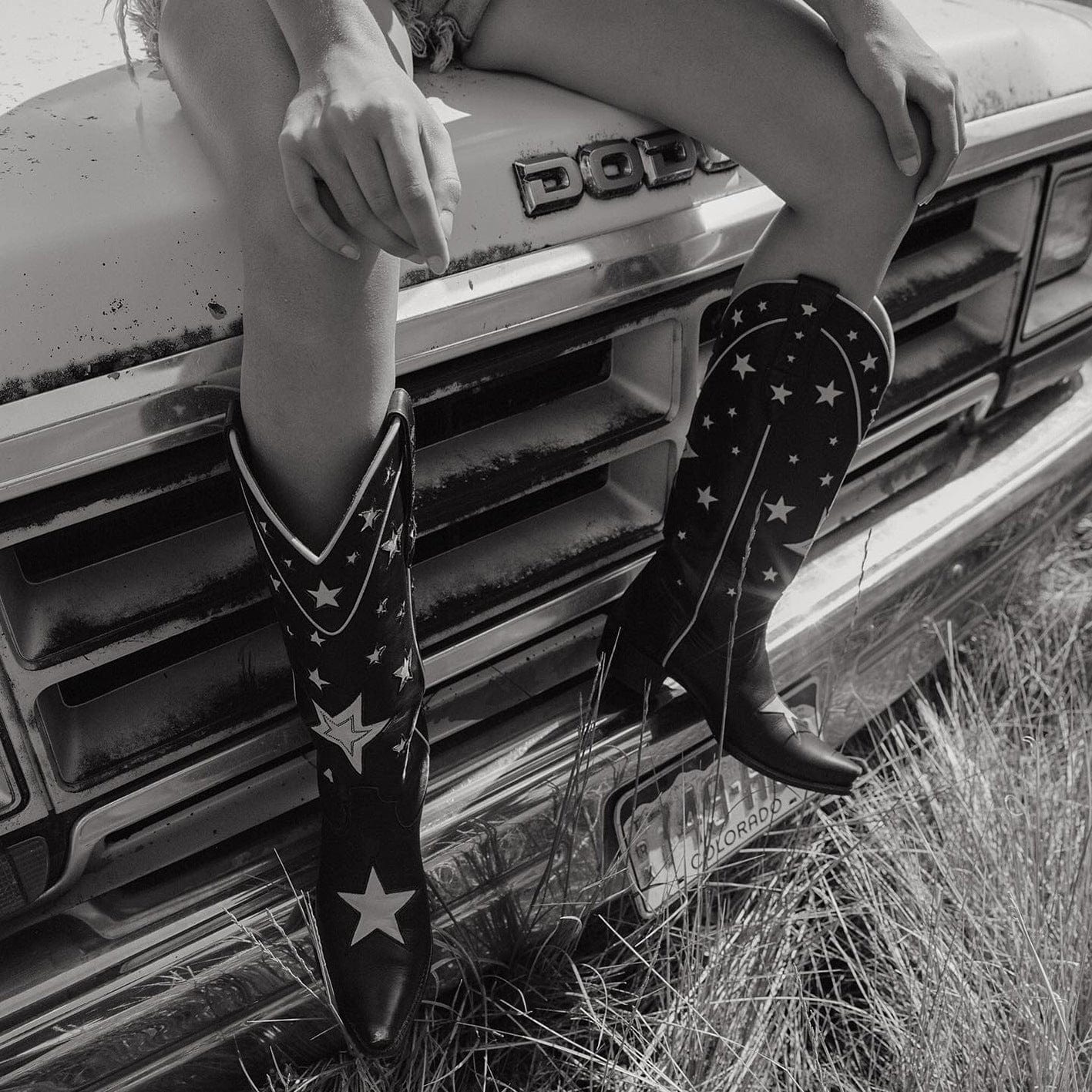 Inès – Santiags mi-mollet brodées en cuir lisse