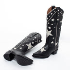 Inès – Santiags mi-mollet brodées en cuir lisse