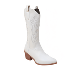 Iris – Santiags hautes blanches brodées en cuir lisse