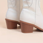 Iris – Santiags hautes blanches brodées en cuir lisse