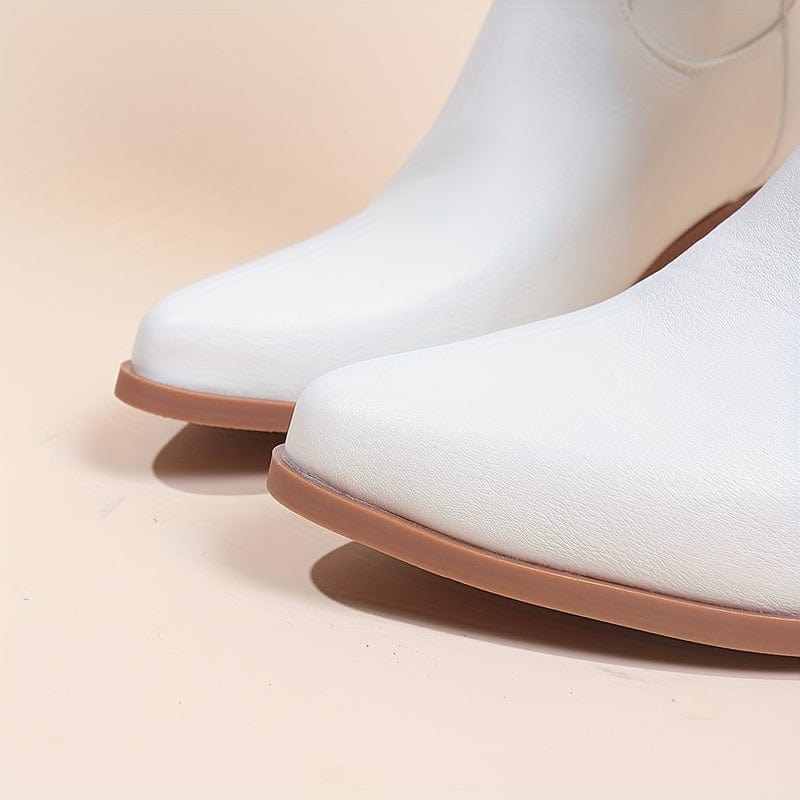 Iris – Santiags hautes blanches brodées en cuir lisse