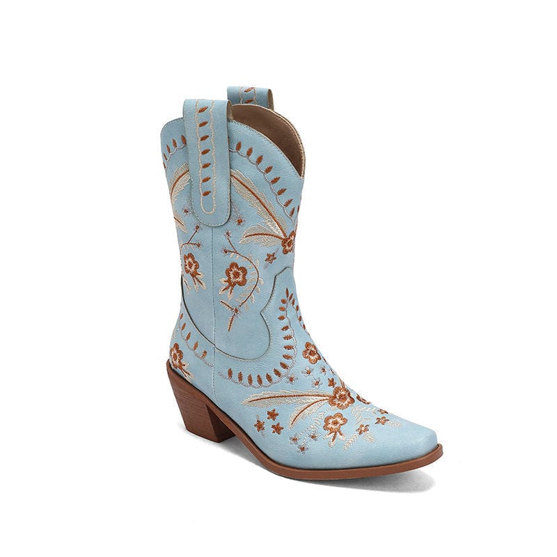 Isaline – Santiags compensées brodées, en daim suédé