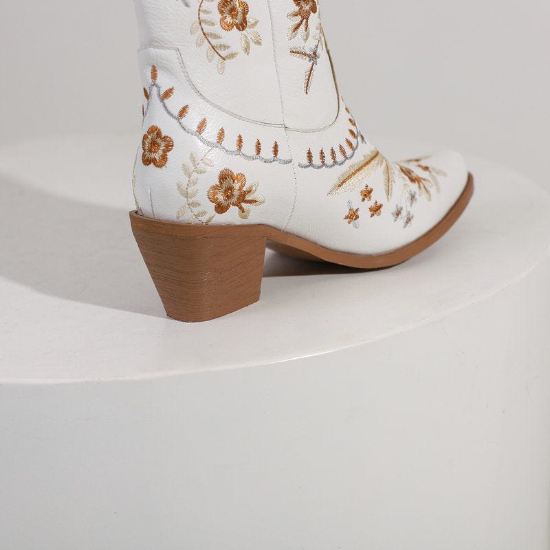 Isaline – Santiags compensées brodées, en daim suédé