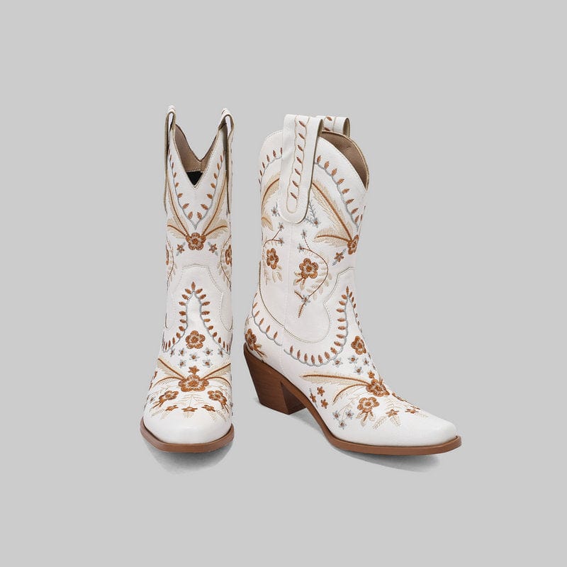 Isaline – Santiags compensées brodées, en daim suédé