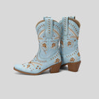 Isaline – Santiags compensées brodées, en daim suédé