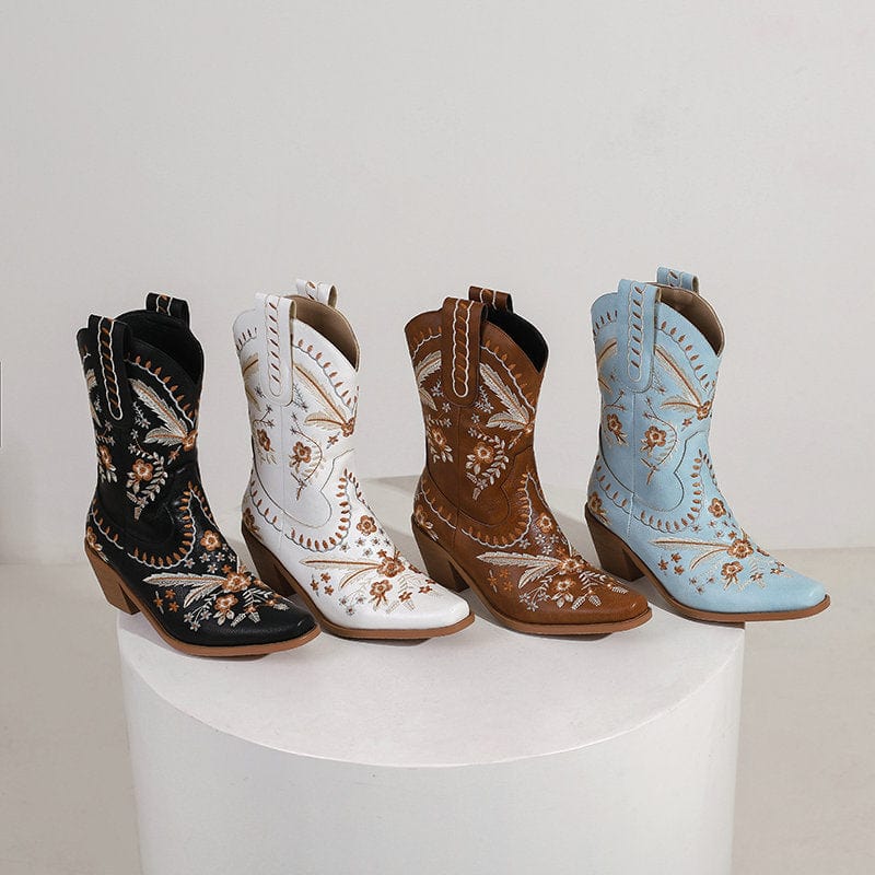 Isaline – Santiags compensées brodées, en daim suédé