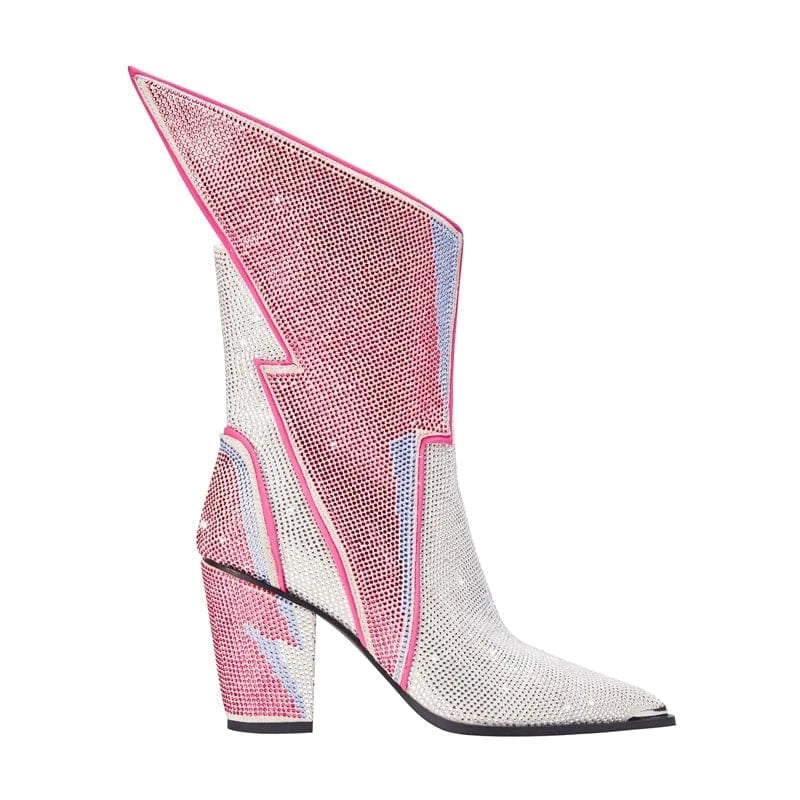 Léana – Bottines mi-mollet argentées à strass effet scintillant