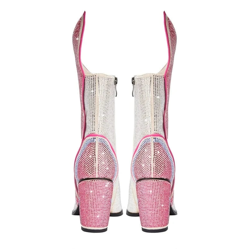 Léana – Bottines mi-mollet argentées à strass effet scintillant