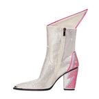 Léana – Bottines mi-mollet argentées à strass effet scintillant