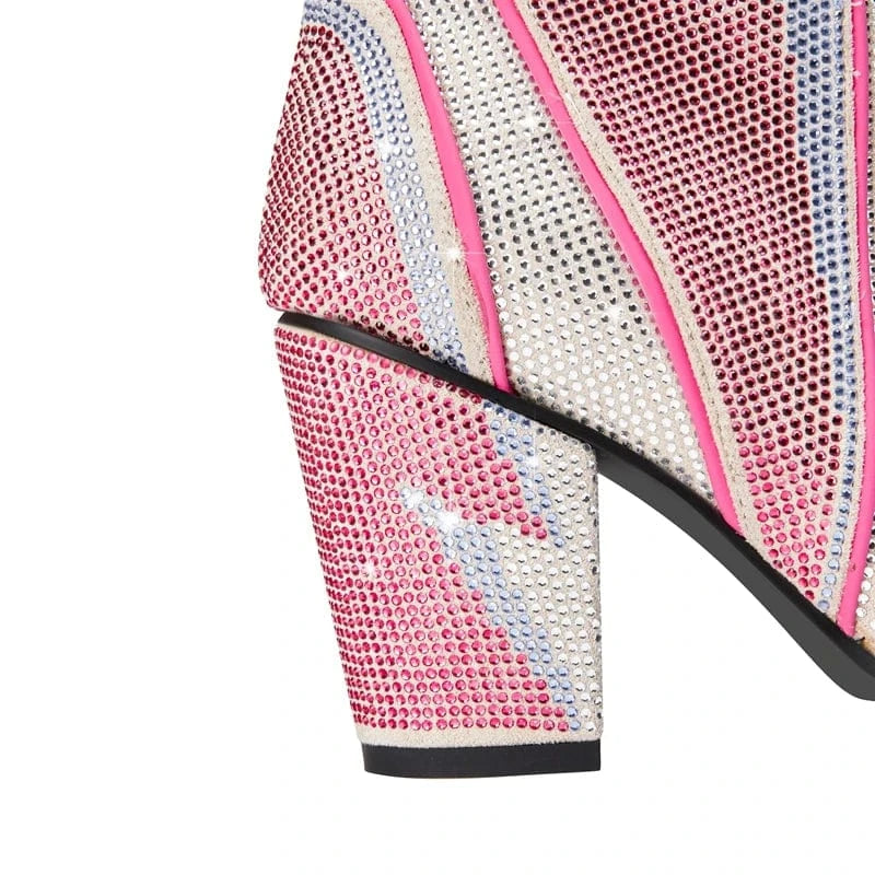 Léana – Bottines mi-mollet argentées à strass effet scintillant