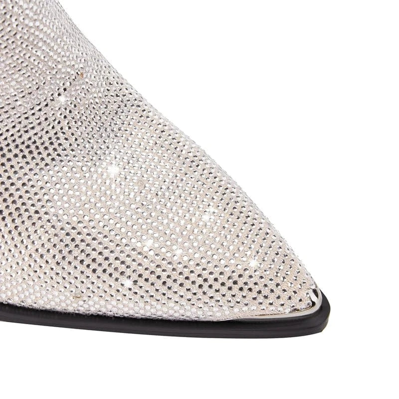 Léana – Bottines mi-mollet argentées à strass effet scintillant