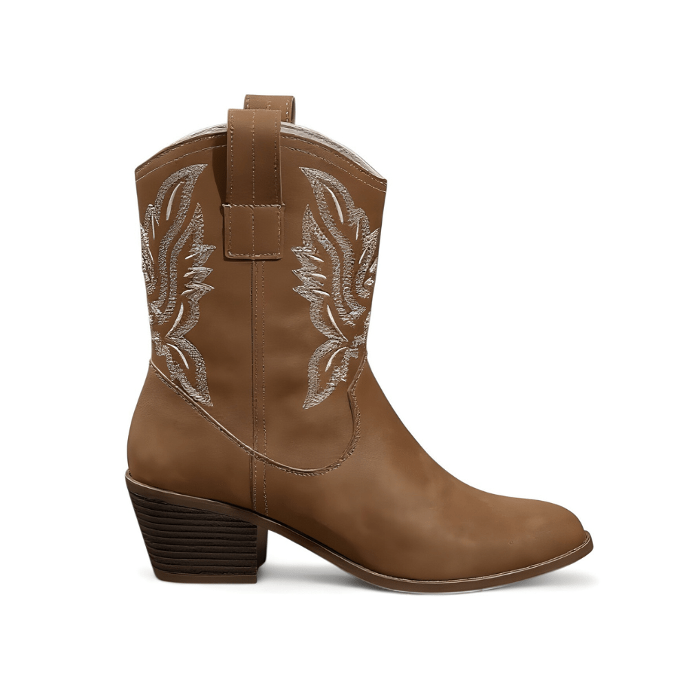 Léna – Santiags mi-hautes brodées effet cuir suédé