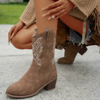 Léna – Santiags mi-hautes brodées effet cuir suédé