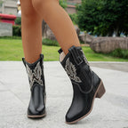 Léna – Santiags mi-hautes brodées effet cuir suédé