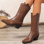 Léonie – Santiags hautes en cuir lisse