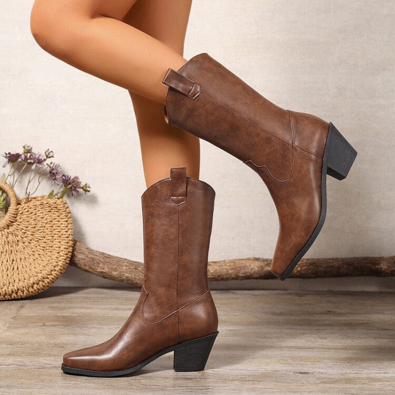 Léonie – Santiags hautes en cuir lisse