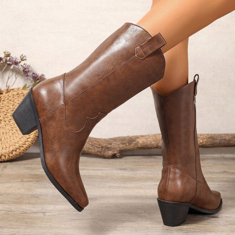 Léonie – Santiags hautes en cuir lisse