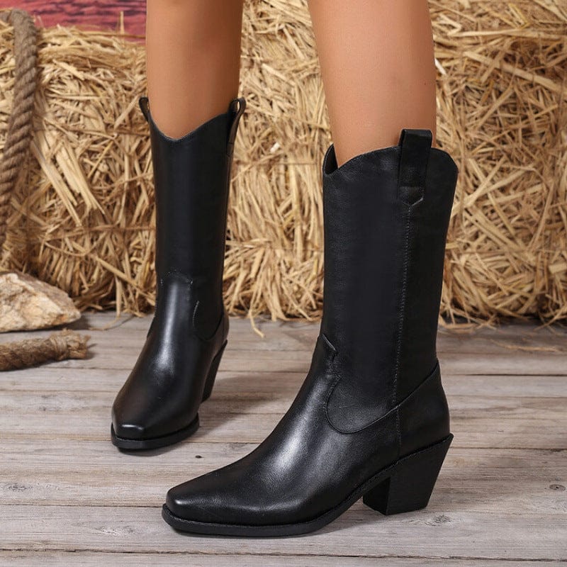 Léonie – Santiags hautes en cuir lisse