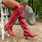 Léonie – Santiags hautes en cuir lisse ornées de broderies