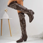 Léonie – Santiags hautes en cuir lisse ornées de broderies