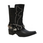 Lila – Santiags noires à boucles métalliques et clous argentés en cuir