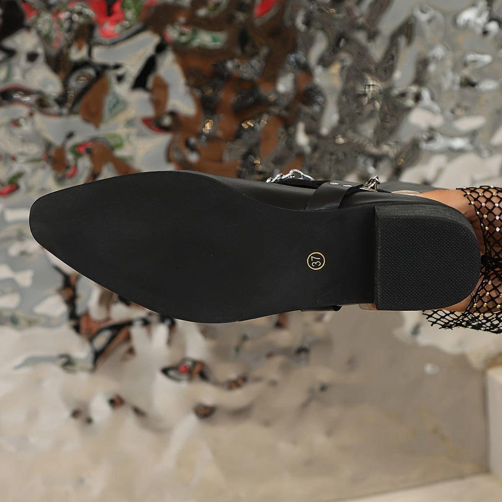 Lila – Santiags noires à boucles métalliques et clous argentés en cuir