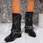 Lila – Santiags noires à boucles métalliques et clous argentés en cuir