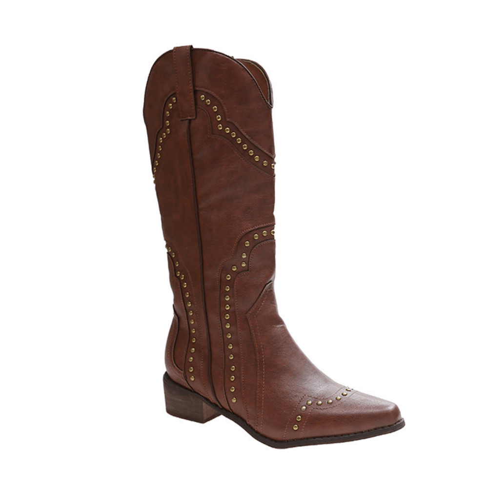 Louane – Santiag haute mi-mollet à rivets en cuir