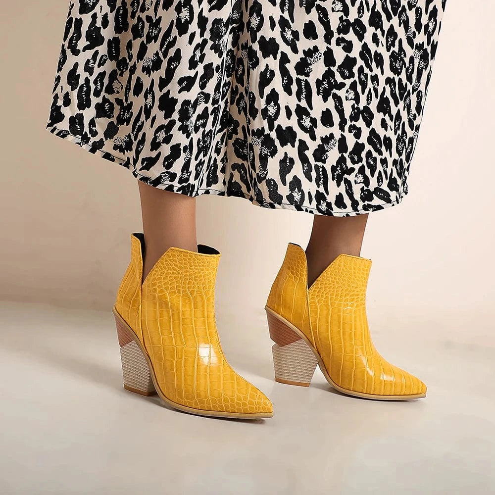 Louna – Bottines bleu effet croco, cuir verni souple