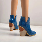 Louna – Bottines bleu effet croco, cuir verni souple