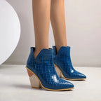 Louna – Bottines bleu effet croco, cuir verni souple