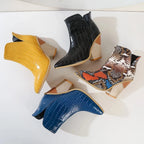 Louna – Bottines bleu effet croco, cuir verni souple