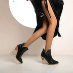 Louna – Bottines bleu effet croco, cuir verni souple