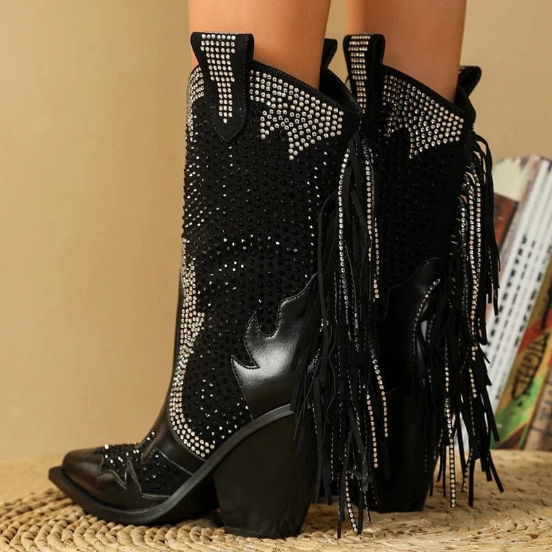 Louna – Santiag basse en denim à franges