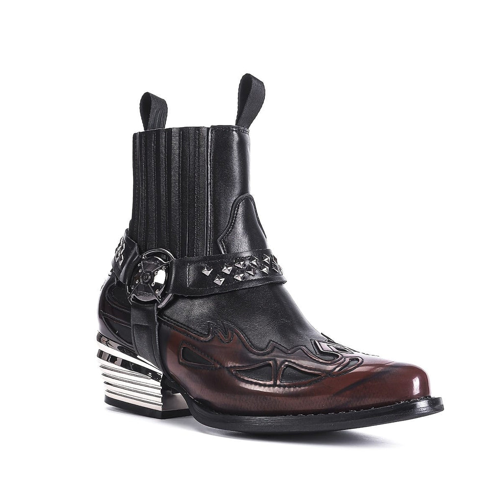 Maëlle – Santiags basses à flamme brodée en cuir, boucle argentée