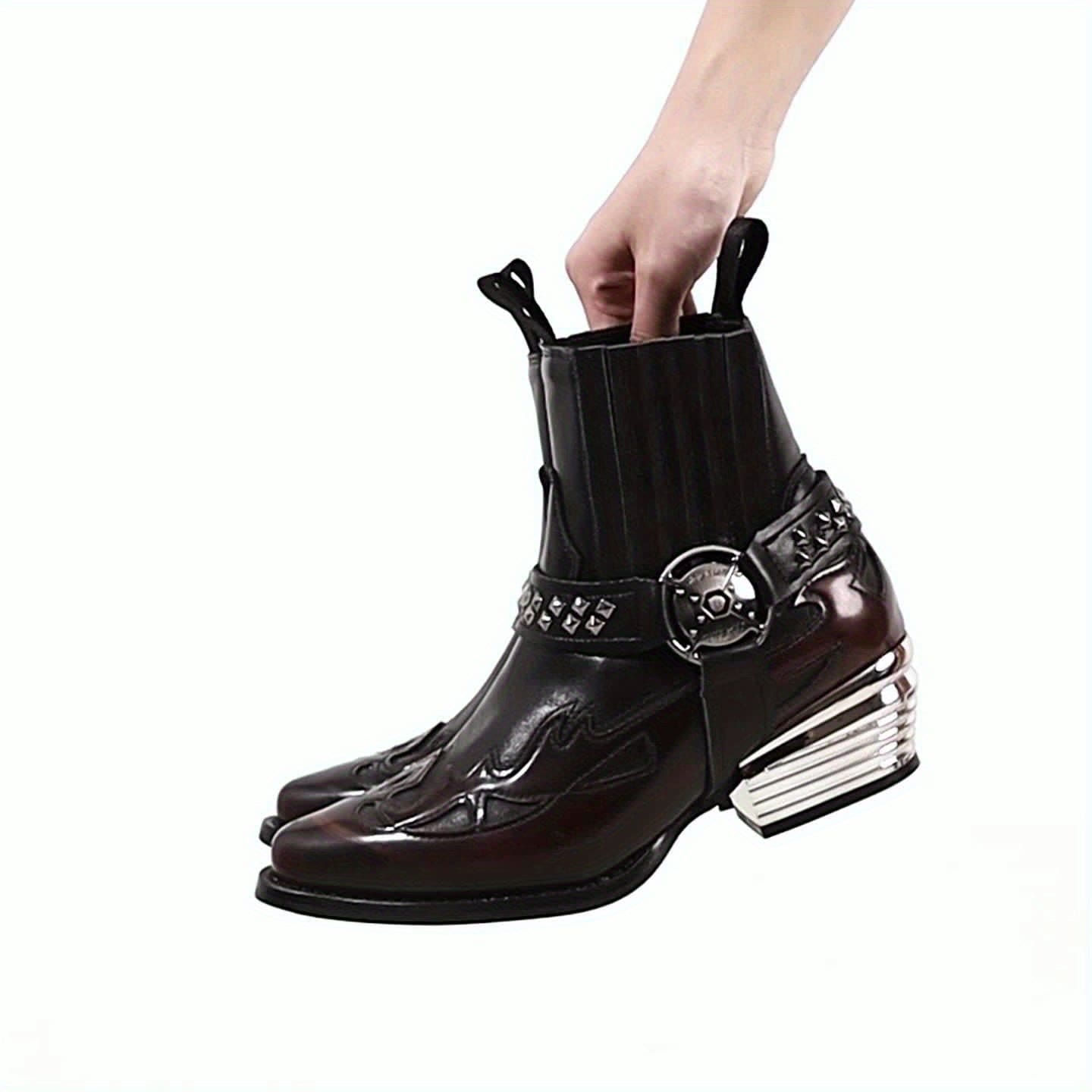 Maëlle – Santiags basses à flamme brodée en cuir, boucle argentée