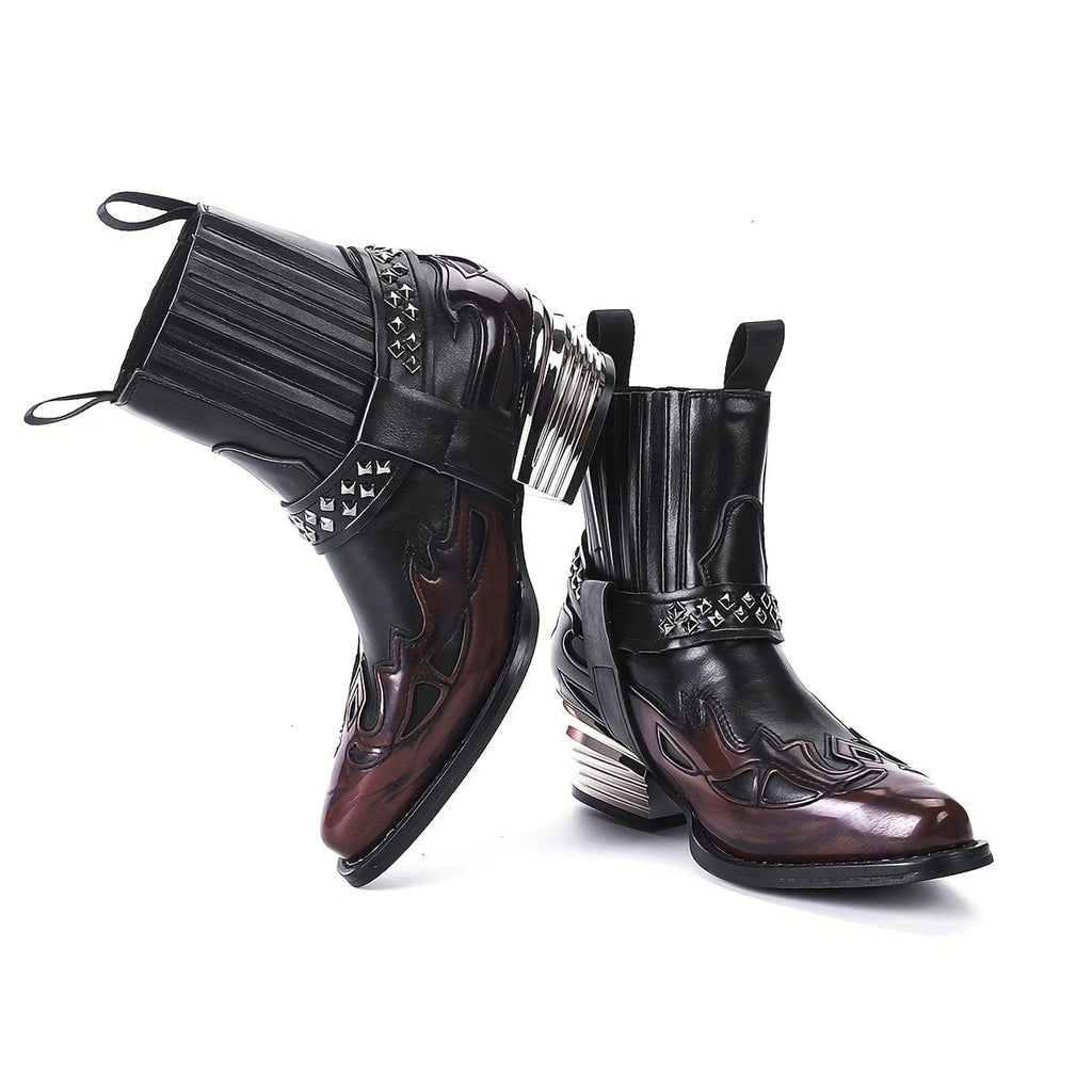 Maëlle – Santiags basses à flamme brodée en cuir, boucle argentée