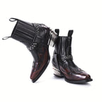 Maëlle – Santiags basses à flamme brodée en cuir, boucle argentée