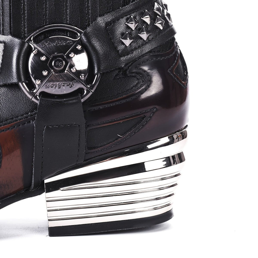 Maëlle – Santiags basses à flamme brodée en cuir, boucle argentée