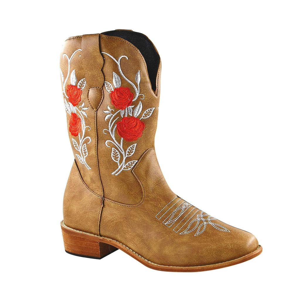 Malia – Santiags brodées de roses rouges en cuir suédé