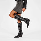 Marilène – Cuissardes à talons hauts ornées de strass flamme