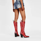 Marilène – Cuissardes à talons hauts ornées de strass flamme