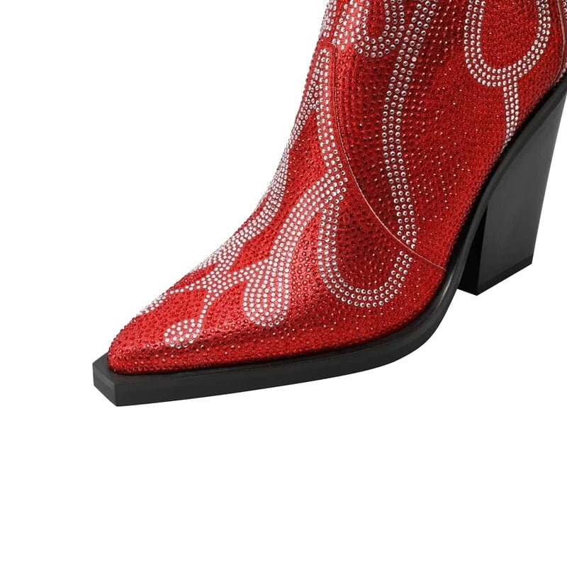 Marilène – Cuissardes à talons hauts ornées de strass flamme